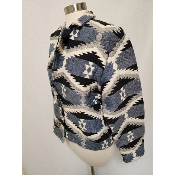 Womens 90s Vintage Southwest Tapestry Woven Jacket Blue Size Large Concho Button - Picture 8 of 9